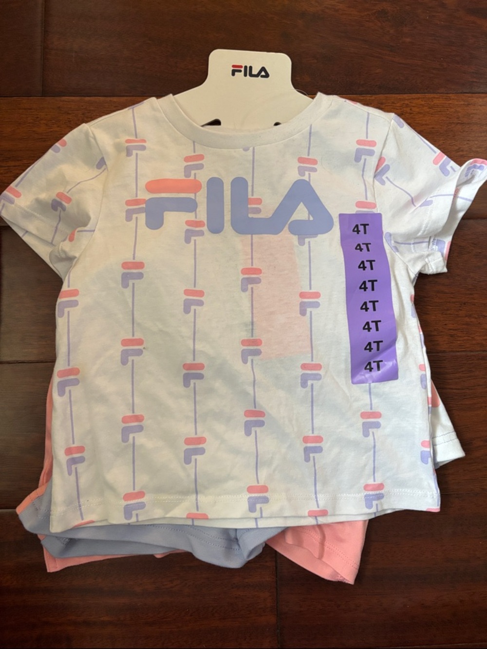 Fila Girls' White Tee with Lavender and Pastel Pink Logo